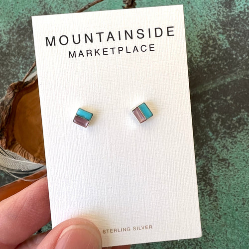 Turquoise & Pink Mother of Pearl Stud Earrings