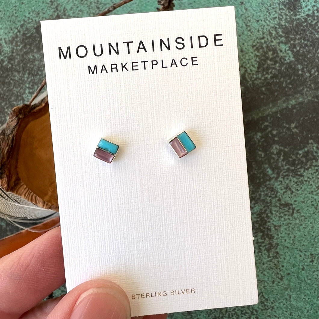 Turquoise & Pink Mother of Pearl Stud Earrings