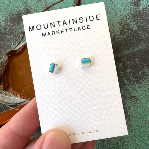 Turquoise & White Mother of Pearl Stud Earrings